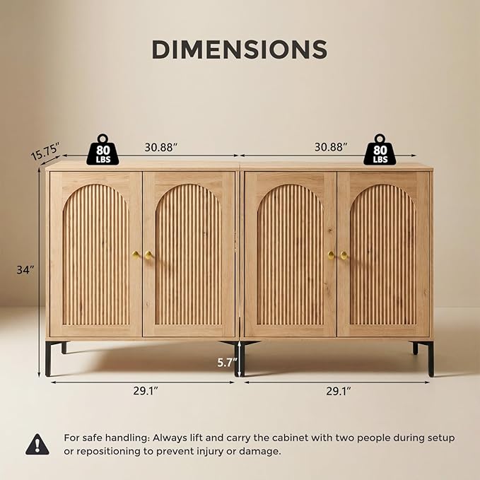 IFBUY Modern Sideboard Buffet Cabinet, 123.5" W Fluted Arched Buffet Cabinet