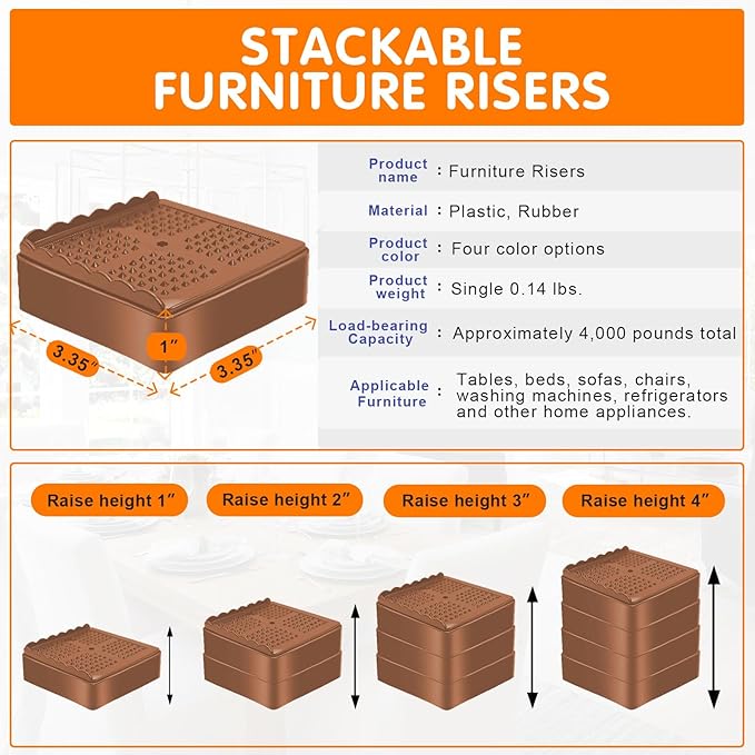 shouwuhho Furniture Risers, 8 Pack Bed Risers