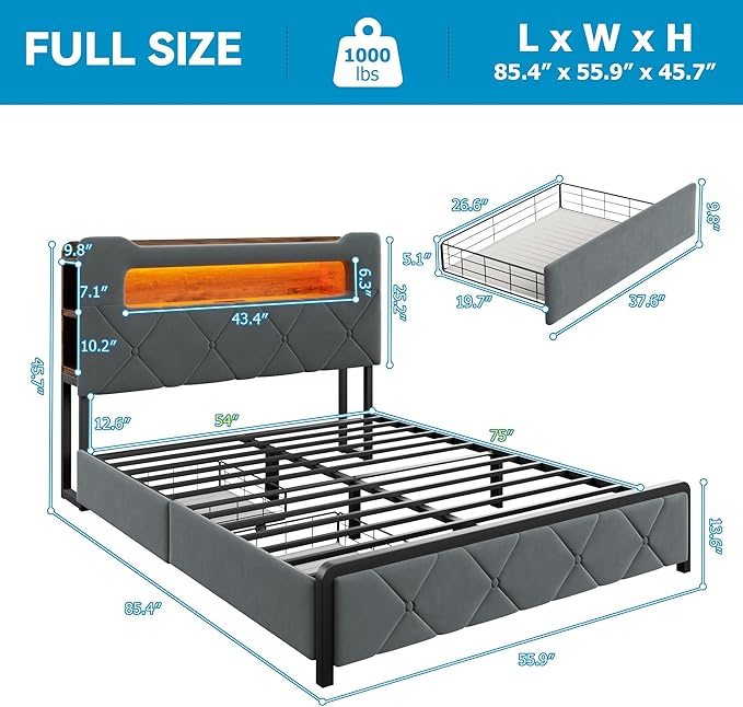 Jocoevol Full Upholstered LED Bed Frame