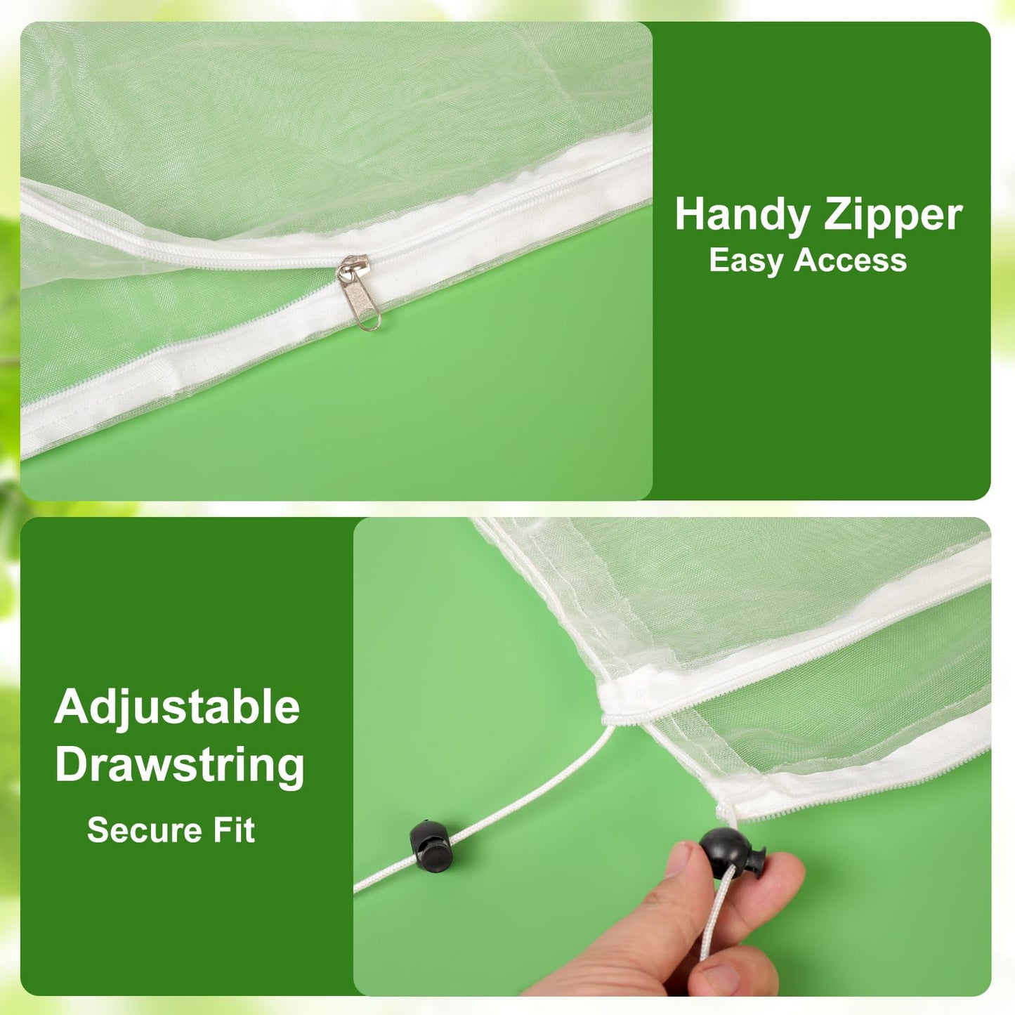 Jevrench 1 Pack 6.5 x 6.5ft Garden Netting for Plants, Fruit Tree Netting with Zipper & Drawstring, Bird Netting for Garden Protection, Blueberry Bushes, Tomato Plants & Fruit Trees