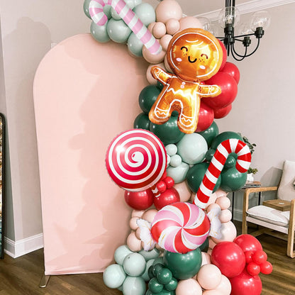Christmas Balloon Garland Arch Kit, 115 PCS Xmas Balloon Decorations with Pink Red Green Latex Balloons Gingerbread Man Foil Balloons Candy Cane House Helium for Kids Christmas New Year Party Supplies