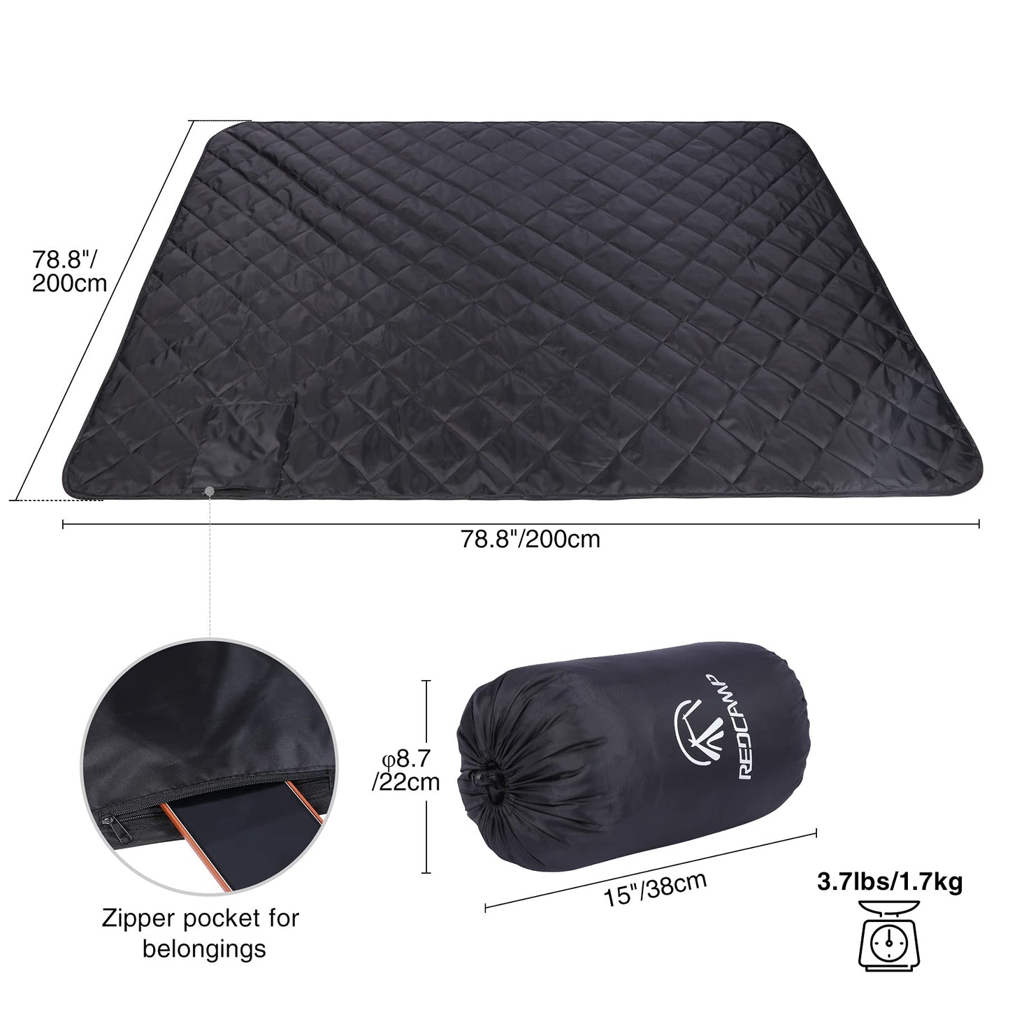 REDCAMP Large Warm Blanket with Sherpa Lining, Cold Weather Outdoor Blanket Windproof for Camping Stadium, Machine Washable 79"x 79"