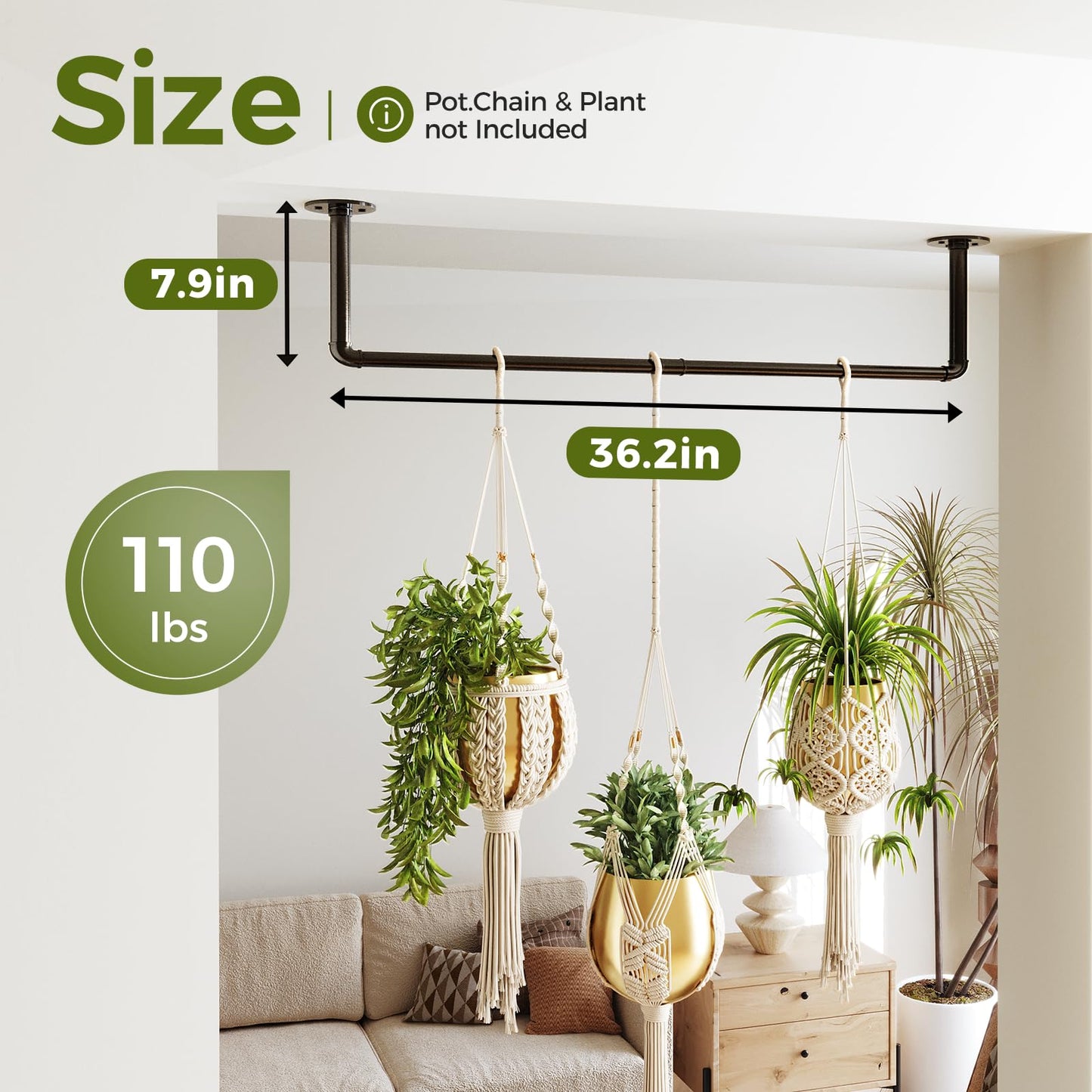 Bamworld Hanging Planters for Indoor Plants Plant Hanger Indoor Hanging Plants Rod 36.2in Window Plant Shelves Metal Rod Pot/Chain/Plant Not Included