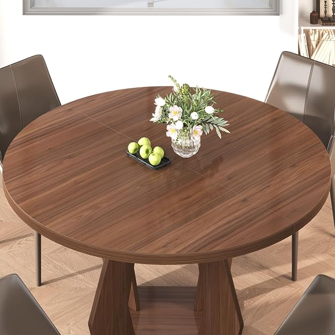 IBF Walnut Round Dining Table, Modern Wood Dinner Tables, Round Kitchen Table