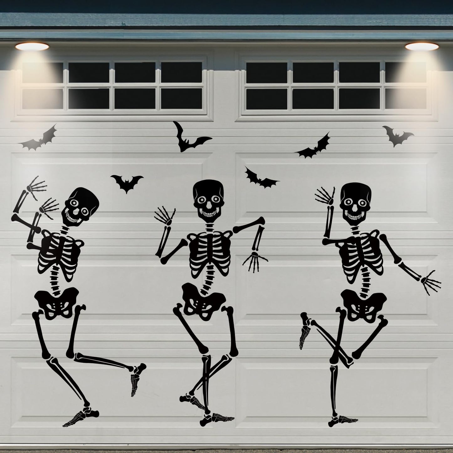 JarThenaAMCS 31Pcs Halloween Garage Decoration Magnet Stickers Black Dancing Skeleton Bat Refrigerator Decals for Home Party Room Garage Door Car