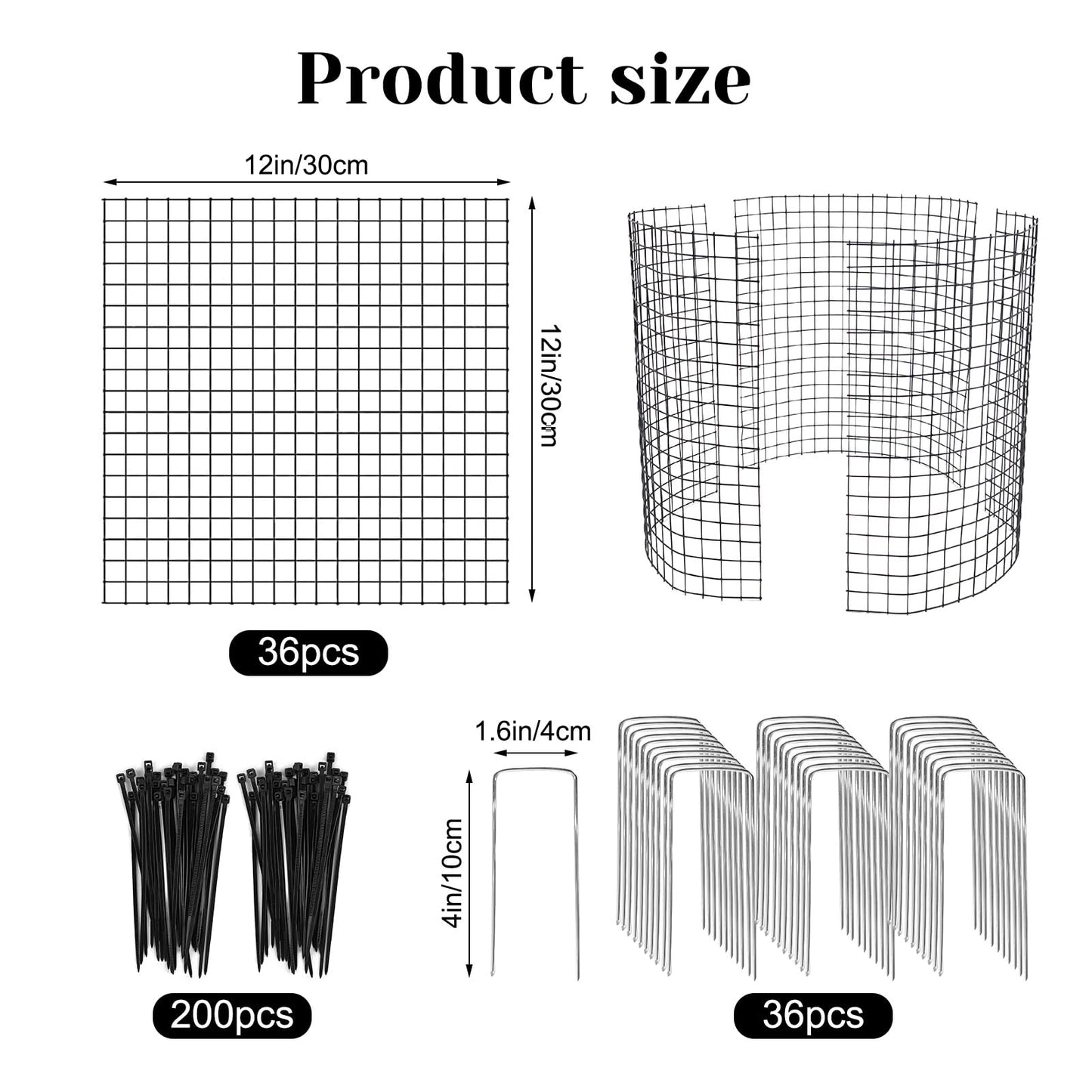 36 PCS Round Plant Protector from Animals, 12Pack 12'' x 12'' Metal Plant Cages，30Pcs Metal Mesh to Keep Animals Out, Garden Protection Bunny Barricades, Wire Plant Protectors for Rabbits Chicken Duck