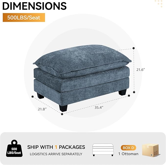 35‘’ Modern Chenille Cloud Sofa Ottoman, Rectangle Ottoman