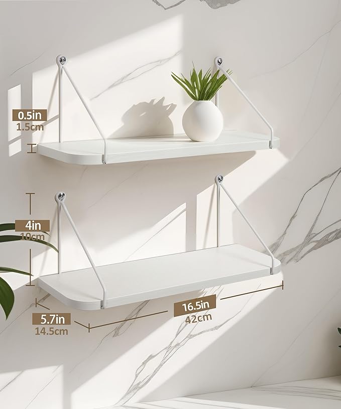 Afuly White Shelves for Wall, Floating Shelf Bathroom, Wall Mounted Shelves for