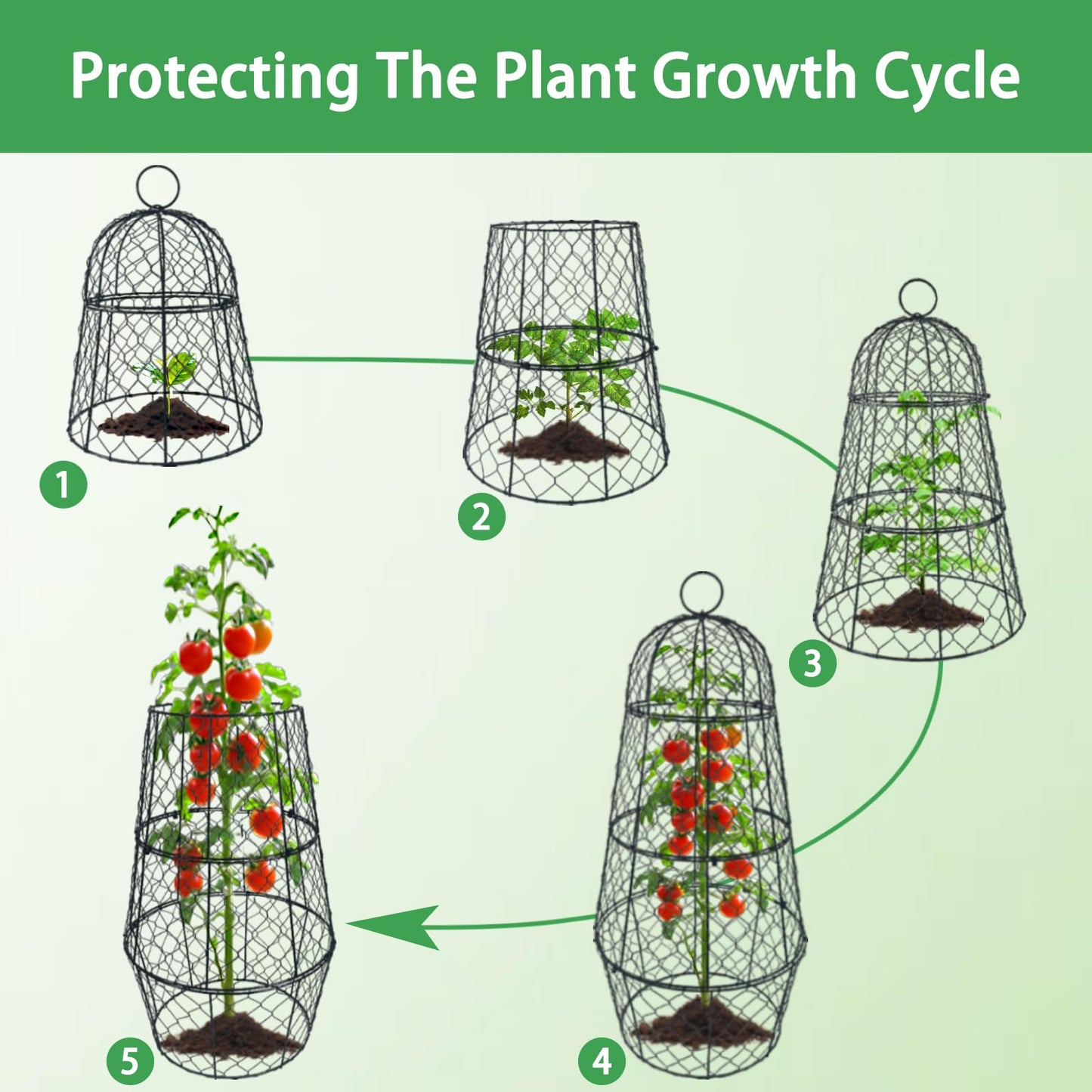 6 PCS 17.7"H X 11.42"D Garden Cloches,Chicken Wire Plant Covers Protectors Modular Design for Customizable Protection,Rust-Proof Heavy Duty Metal Plant Cage for Seedlings Flowers Protect from Animals