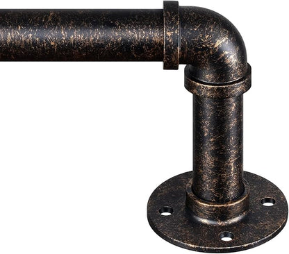 Zeerobee Curtain Rods for Windows 32 to 48, 1 Inch Industrial Wrap Around Vintage Bronze Curtain Rod, Indoor/Outdoor Room Divider Adjustable Drapery Pole, 32"-48"