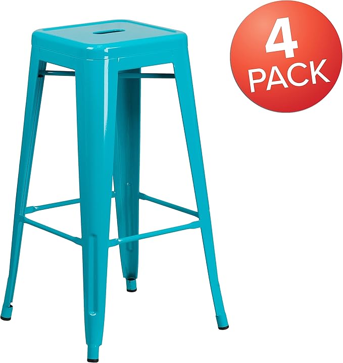Flash Furniture Kai Commercial Grade 4 Pack 30" High Backless Crystal Teal-Blue