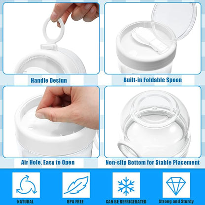 Gerrii 4 Pcs Overnight Oats Container with Lids and Spoons, 20 oz Plastic Overnight Oats Jars Large Capacity Airtight Yogurt Container for Milk, Fruit, Cereal and Salad Storage (White)