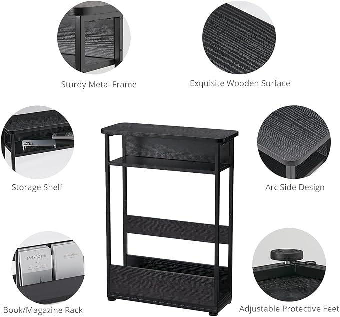 Narrow Side Table, 3-Tier Slim End Table