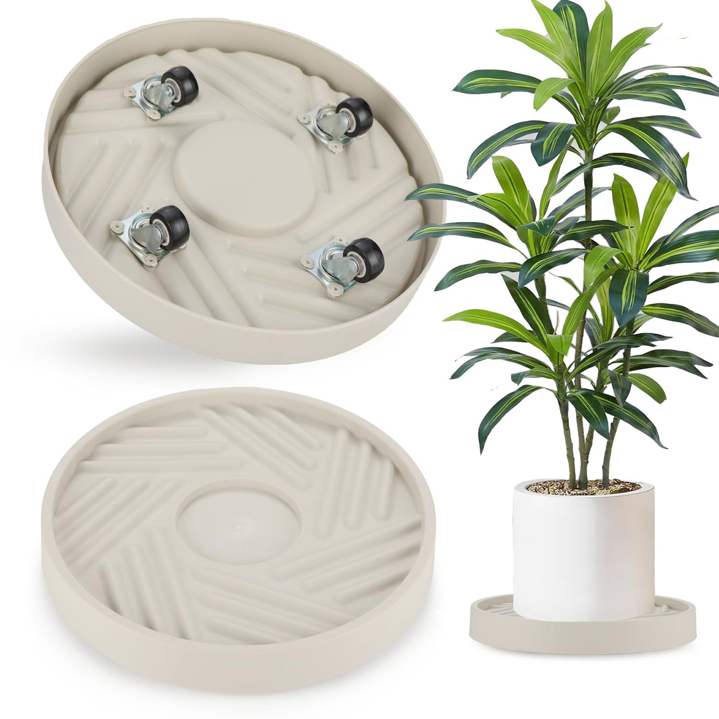 JAOXISOU 2 Pack Plant Caddy with Wheels,10" Rolling Plant Stand 165 LBS Heavy Duty with Hidden 360 ° Rotating Silent Wheel Wheels for Outdoor Indoor Large Plant Pots, Flower Pot, Patio