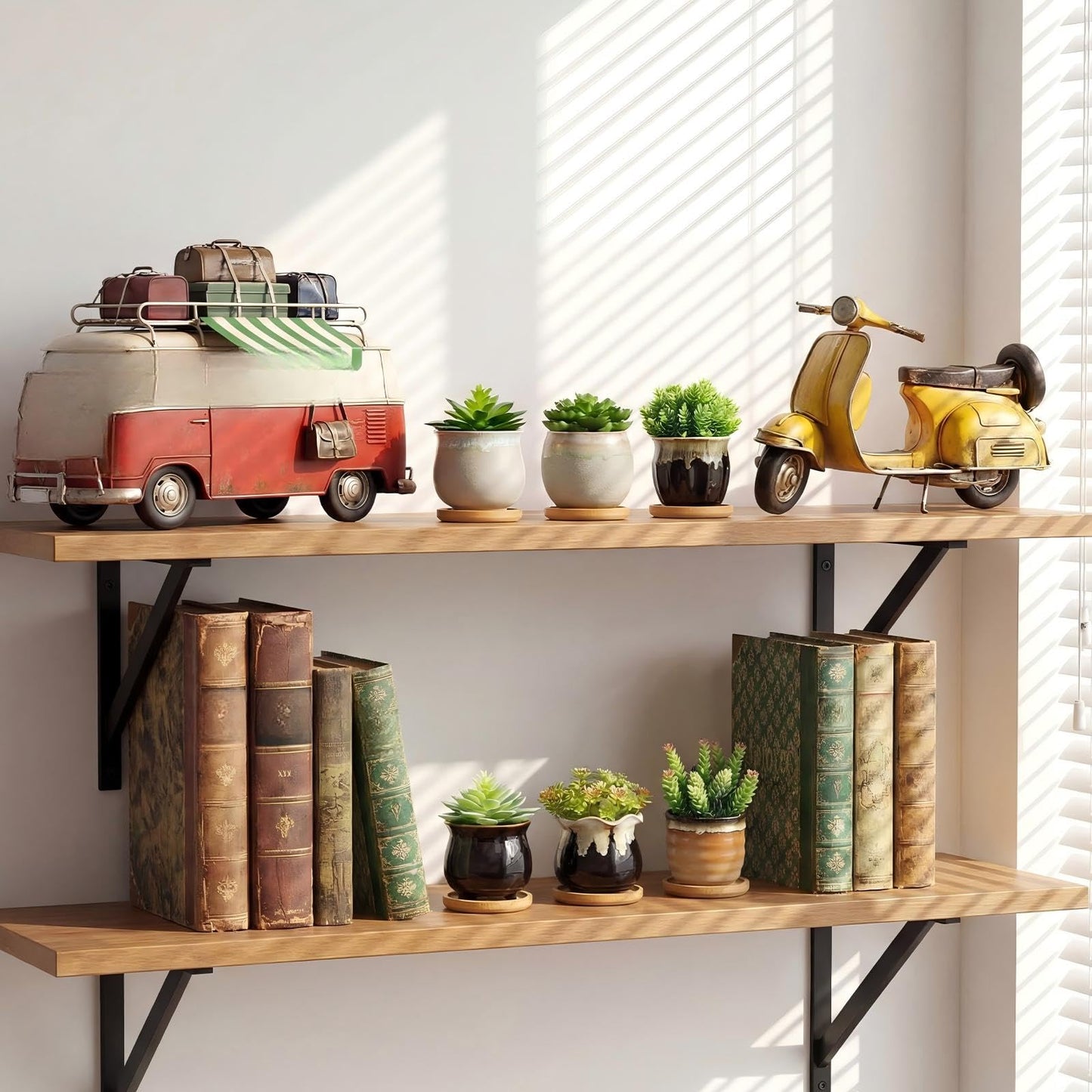 Remerry 6 Pcs Small Succulent Pots Bulk with Drainage Assorted 3.5 Inch Mini Ceramic Succulent Planters Pot with Coaster Bamboo Plant Tray Planting Pots for Home Office Garden