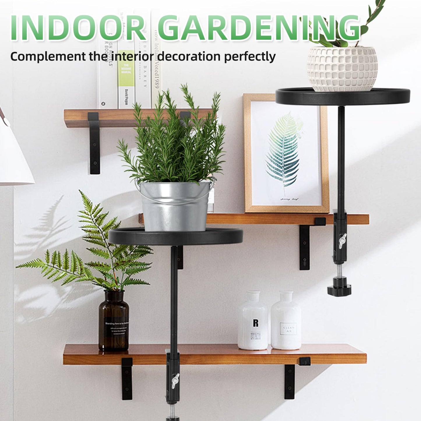 2Pack Window Plant Shelves Stand Holder 7.9inch Adjustable Windowsill Clamp Tray Round Metal Windowsill Extension Tray Window Planter Floating Shelf for Plants for Indoor Plants Home Decor, Black