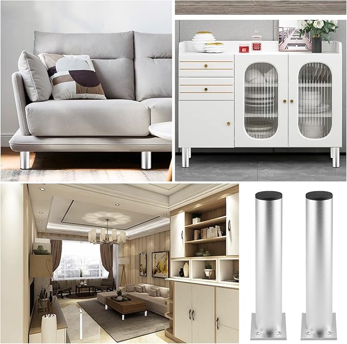 Set of 4 Furniture Legs 7.87 Inch, Adjustable Aluminum Alloy Cabinet Legs