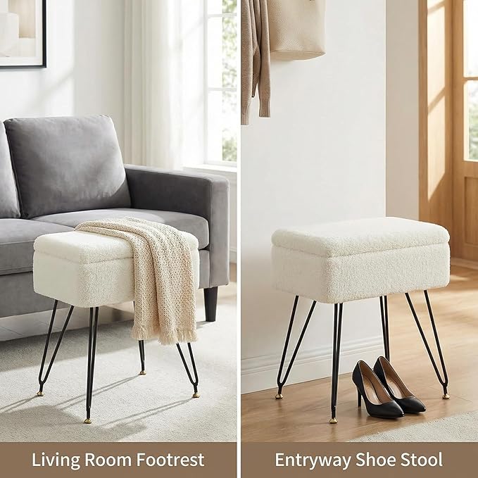 Vanity Stool Chair, Faux Teddy Fur Ottoman Foot Stool