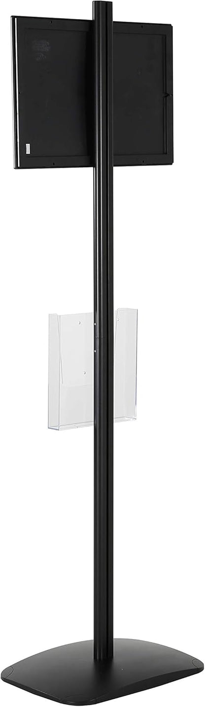 M&T Displays Free Standing Aluminum Display Stand Single Sided Document Brochure Sign Holder Front Loading Portrait Landscape Black Snap Frame 1x(11x17) and Clear Acrylic Pocket 1x(8.5x11) Inch