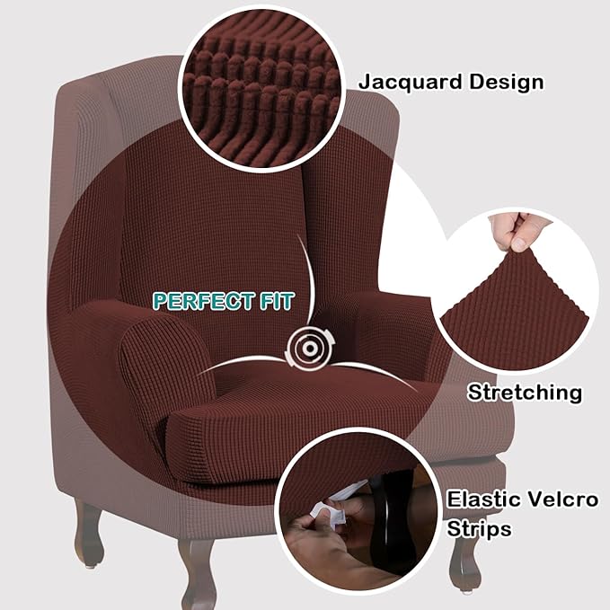 Turquoize Wingback Chair Covers 2 Piece Wing Chair Slipcover Stretch Slipcovers