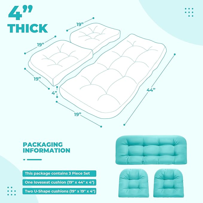 DANGHOOGY Wicker Chair Cushions, Waterproof Outdoor Loveseat Cushions