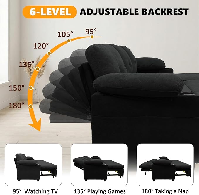KCGKCG 93" L Shaped Sleeper Sofa Bed, Pull Out Sectional Couch