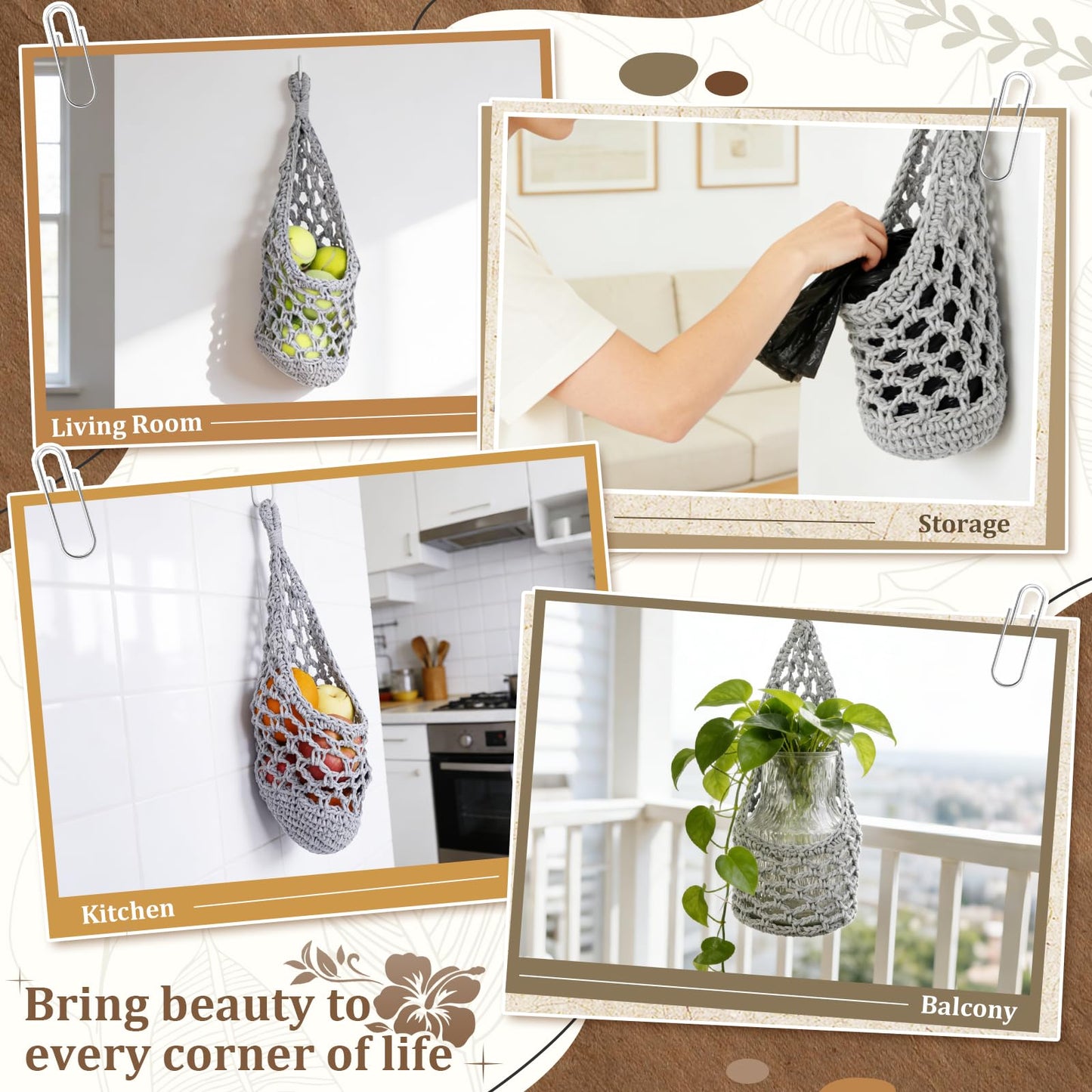 HOREAKHJ Macrame Wall Plant Hanger, Hanging Planter Basket Holder, Wall Planters for Indoor Plants, for Up to 6 Inch Pot (Grey, 6-Inch)