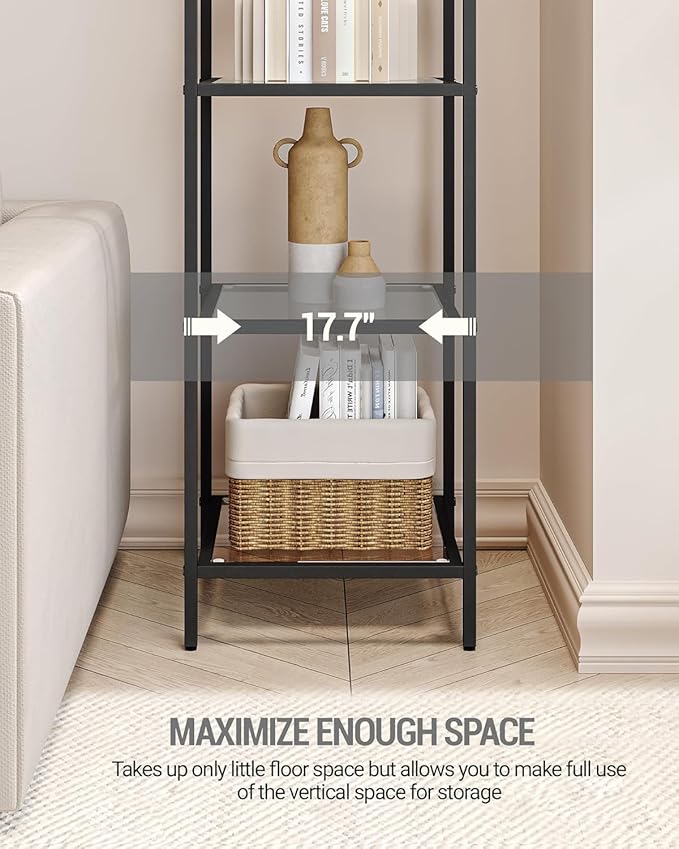 Hzuaneri Bookcase Bookshelf, Tempered Glass Arched Bookshelf