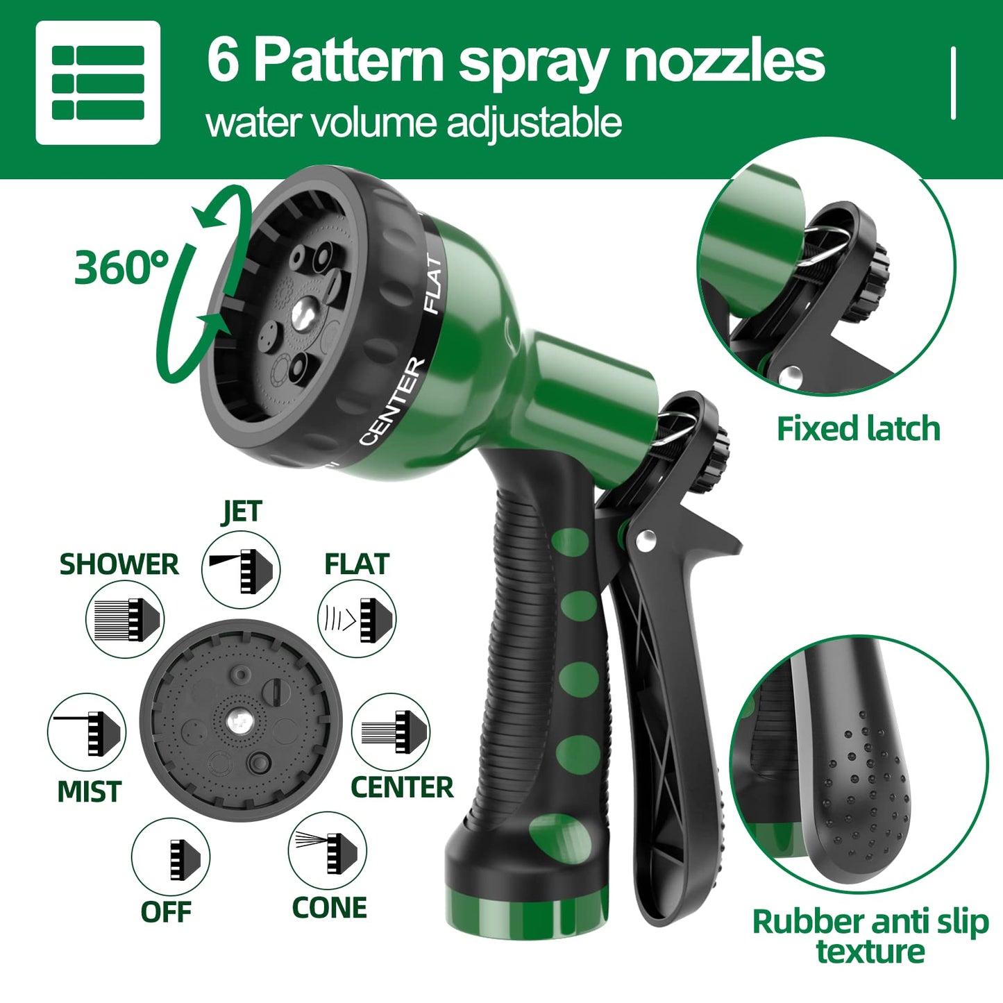 SPECILITE 3/8" Lightweight Coil Garden Hose 50 FT, EVA Flexible Curly Water Pipes with 6-Pattern Spray Nozzle for Boat, Greenhouse, Yard, Patio, Green