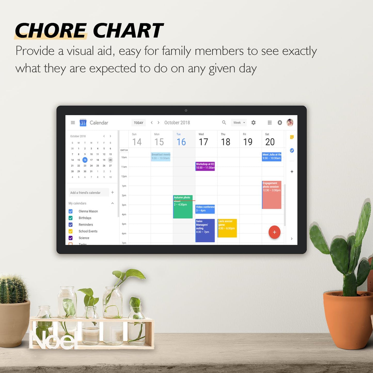 TouchWo 27 inches Touchscreen Digital Calendar & Wall Planners, Smart Whiteboard Calendar for Chore Chart & Work Schedule, Built in Speakers and Camera, Include Wall Mount & Desk Stand