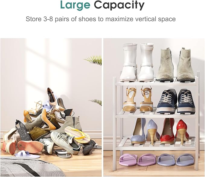 viewcare Small Shoe Rack for Entryway, Bamboo Wood Standing Shoe Shelf for