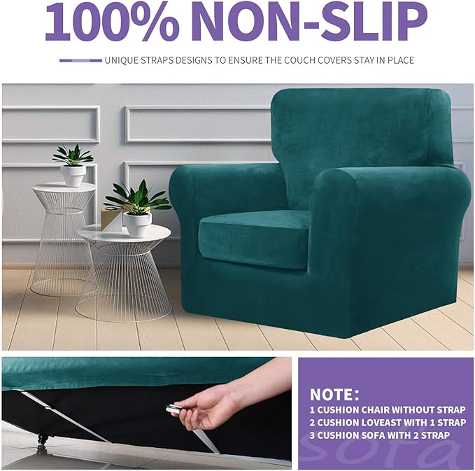 ZNSAYOTX Oversized Velvet Couch Cover 4 Piece Stretch Sofa Covers