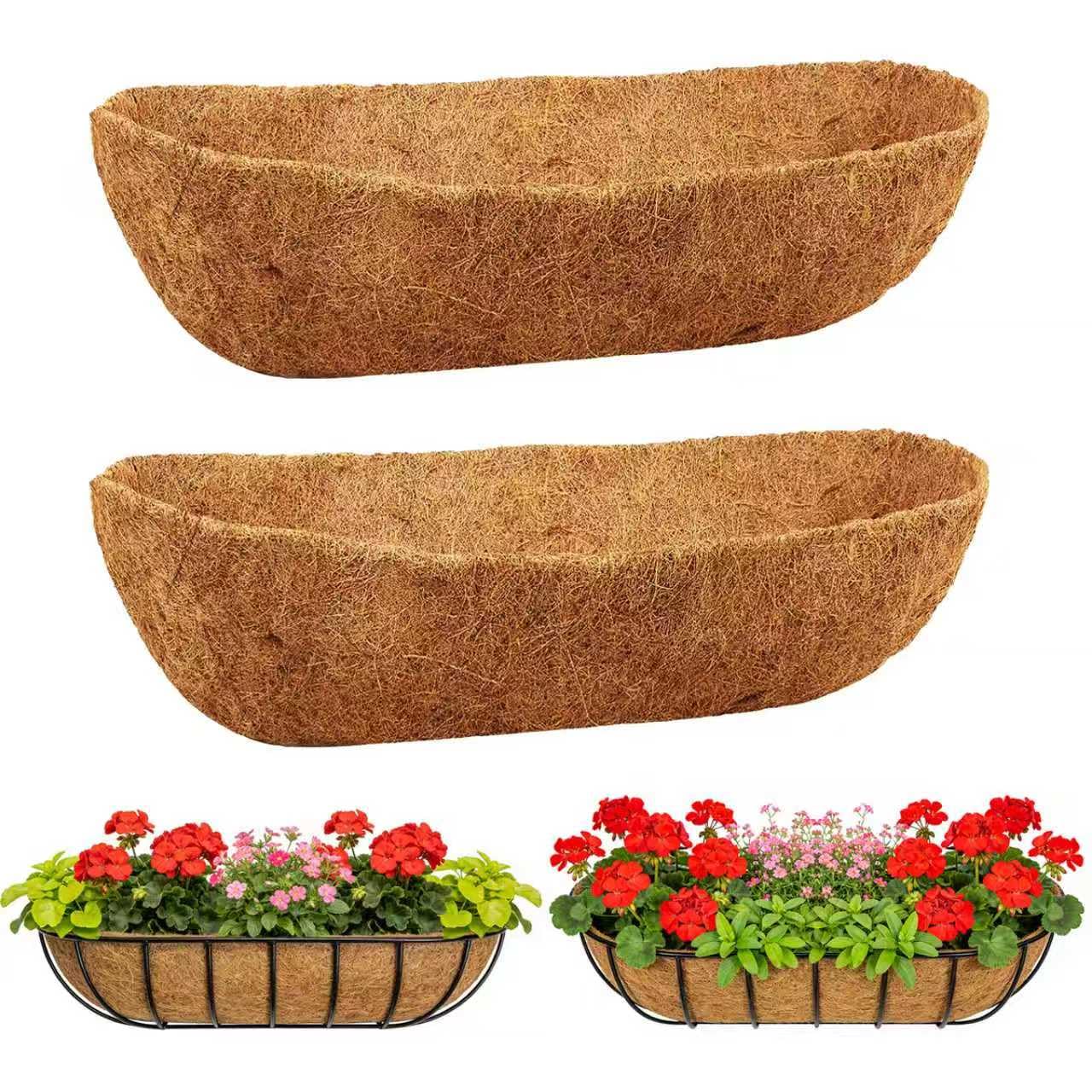 DONGXYTWH 2-Pack 24 Inch Coco Liners for Planters – Trough Coco Liner for Window Box, Fence Flower Baskets | Coco Liners for Hanging Baskets, Planter Box Liner, 24 Inch Coconut Liners for Planters.