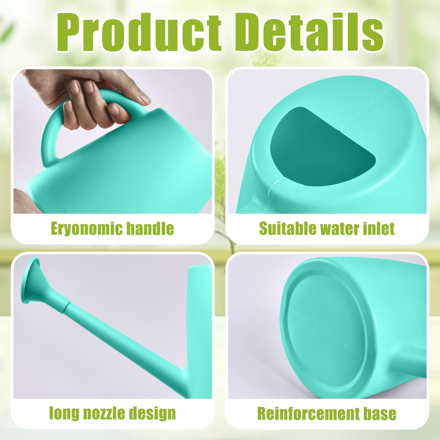 ZXJ Grip Plant Watering Cans for Indoor and Outdoor Home Garden Plants - with Long Spout - SkyBlue - 1/2 Gallon