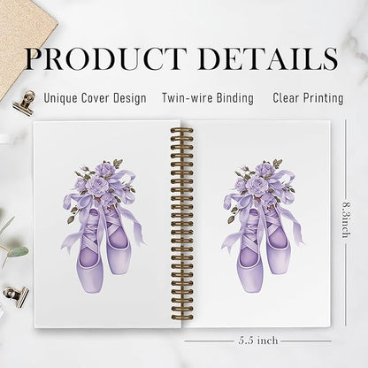 Purple Bow Ballet Dance Journal Notebook, Coquette Dancing Spiral Notebook, Ballet Dancer Teacher Gifts Notebooks for School Work, Ballerina Dance Office Supplies Gifts for Girls Women, 5.5x8.3
