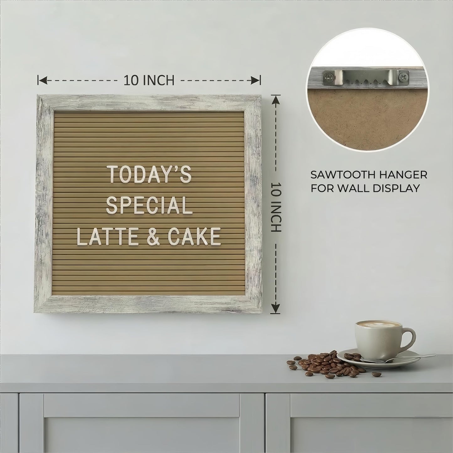 C CRYSTAL LEMON Rustic Cappuccino Felt Letter Board 10x10 Inch, 336 Letters Numbers and Symbols, Changeable Message Board with Wood Frame, Wall Mount or Stand