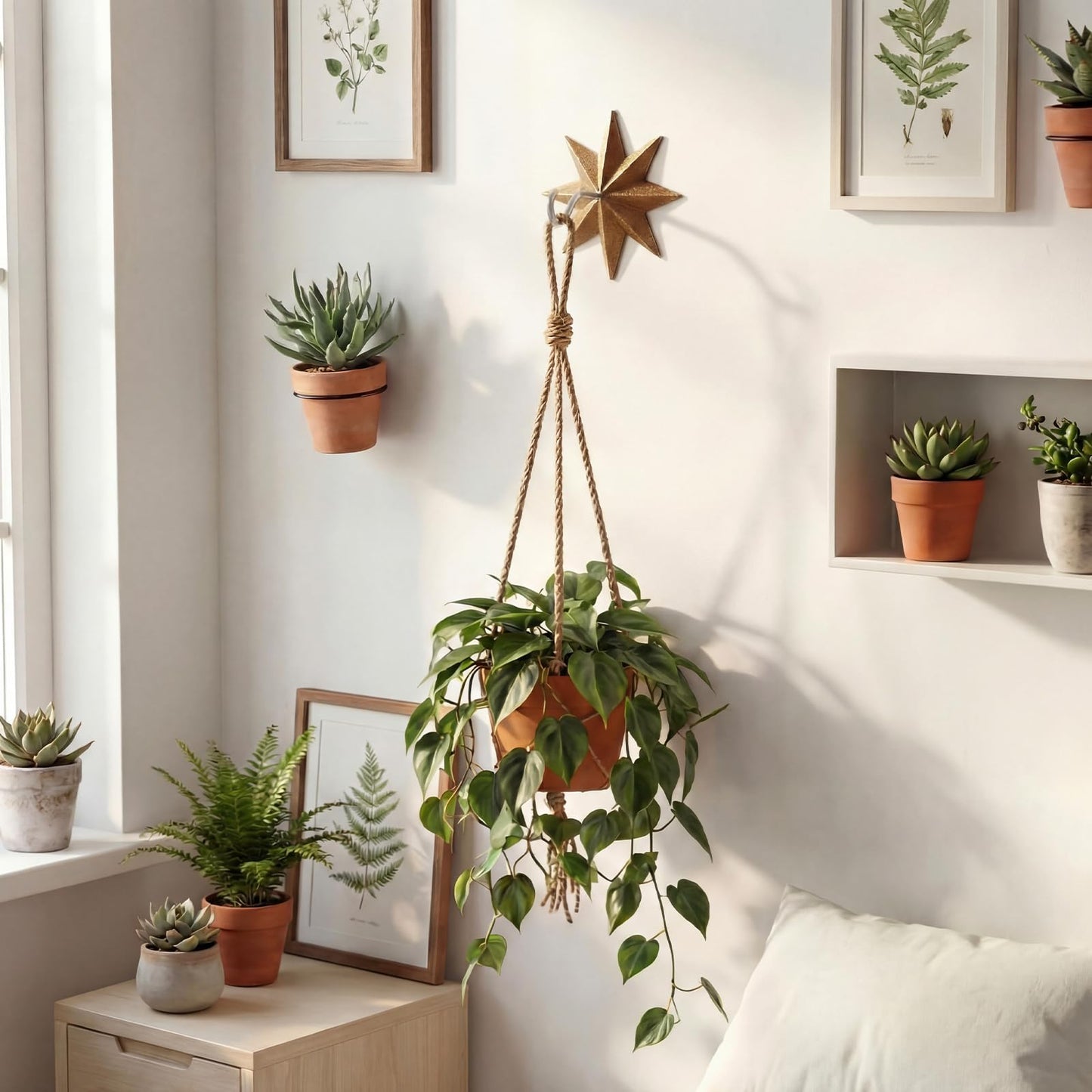 LEIFIDE 2 Pcs 4.25'' Wall Mount Ceiling Hooks Plant Hooks for Ceiling Metal Plant Bracket Iron Wall Hook for Hanging Plants, Lights, Outdoor Wire and Wind Chimes, Bronze (Whimsical Star Style)