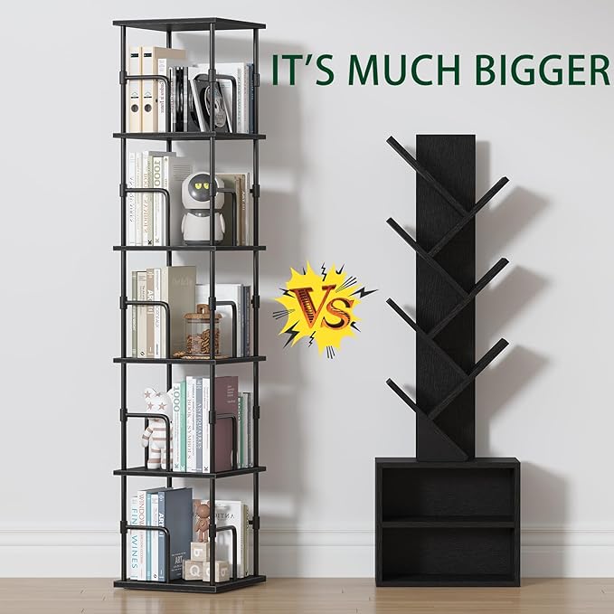 5-Tier Rotating Bookshelf, Freestanding Corner Bookshelf Industrial Style