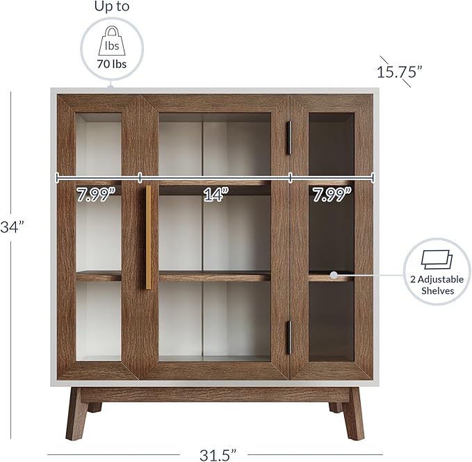 BELLEZE Set of 2 Sideboard 31 Inch Buffet Cabinet