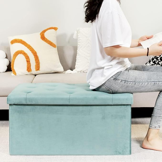 B FSOBEIIALEO Folding Storage Ottoman, Long Ottomans Shoes Bench, Velvet