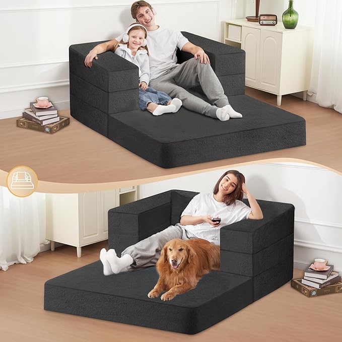 Futon Sofa Bed with Pillow, 3-in-1 Sleeper Sofa Bed with Removable Cover