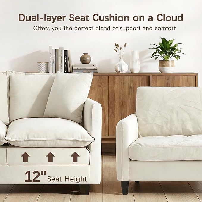 Loveseat Sofa with Ottoman, Comfy Chenille Small Couch