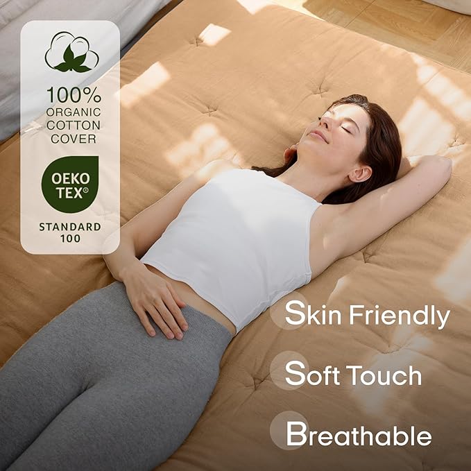 ZonLi Japanese Floor Futon Mattress Queen Size 80"x 60", 100% Cotton Cover 4''