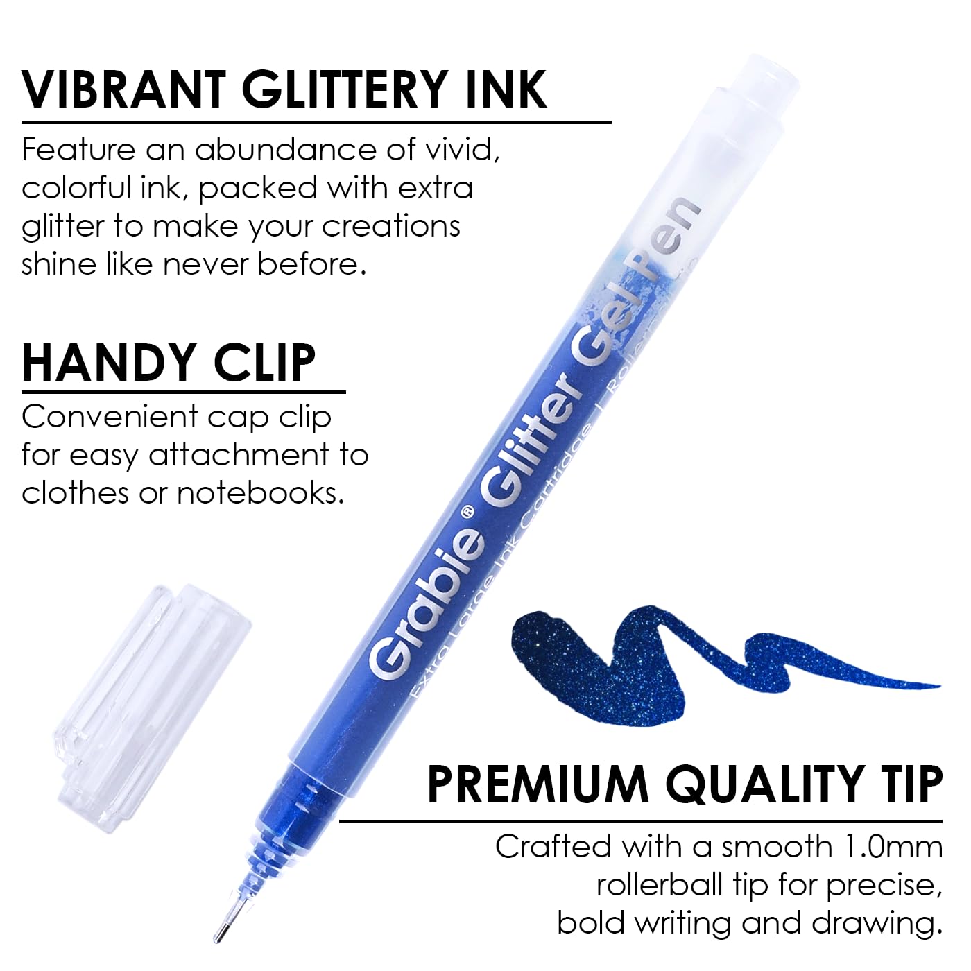 Grabie Jumbo Glitter Gel Pens Set of 18, Metallic Sparkle Gel Ink Pens, Large Capacity Vibrant Glitter Pens for Coloring Books, Drawing, Journaling, Scrapbooking & DIY Crafts, Smooth Writing Art Pens