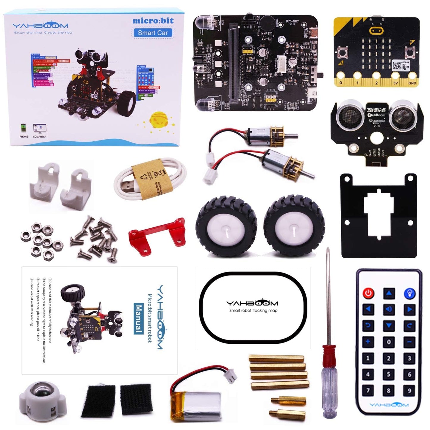 Yahboom Microbit V2 Coding Smart Robotics Toys DIY STEM Science Education RC Car Kit for Kids 10+ Compatible with BBC Micro bit Classroom Teaching Props Preferred