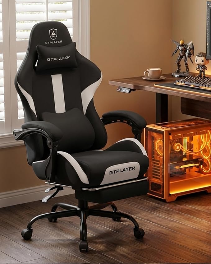 GTPLAYER Gaming Chair with Foot Rest & Pocket Spring Cushion, Ergonomic High