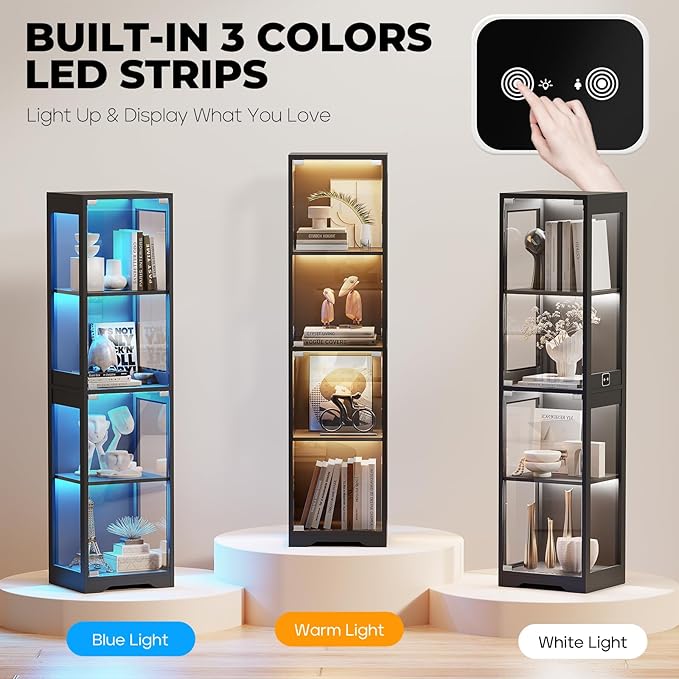 BROTTAR Glass Display Cabinet, 4-Tier Curio Cabinets