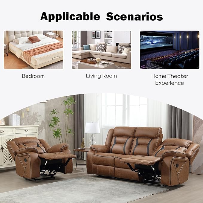 EBELLO Faux Leather Recliner Sofa Furniture Set