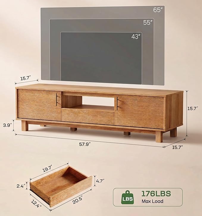 Marsail Boho Modern TV Stand up to 65 Inches, Fluted Entertainment Center