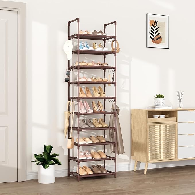 VTRIN 10 Tiers Tall Shoe Rack Holds 20-25 Pairs of Shoes Sturdy Vertical Shoe